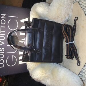 Coach Field Tote 22 Black Leather Quilted & Deposed Coach Logo NOW ONLY $225